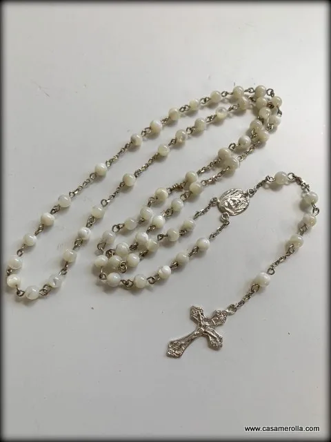 Rosario católico de ágata blanca - Imagen 2