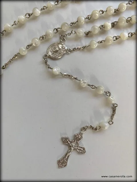 Rosario católico de ágata blanca - Imagen 4