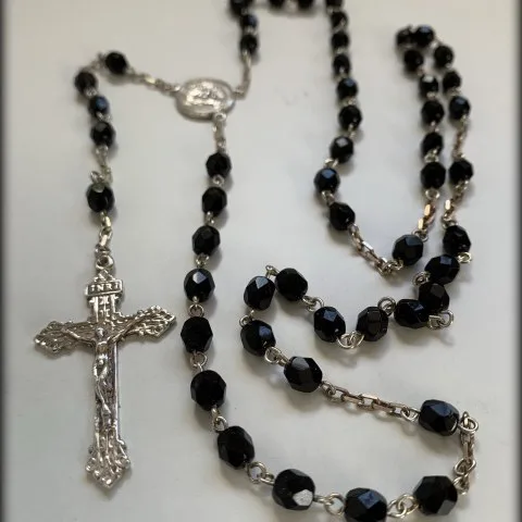 Rosario de ágata negra (ónix) y Plata