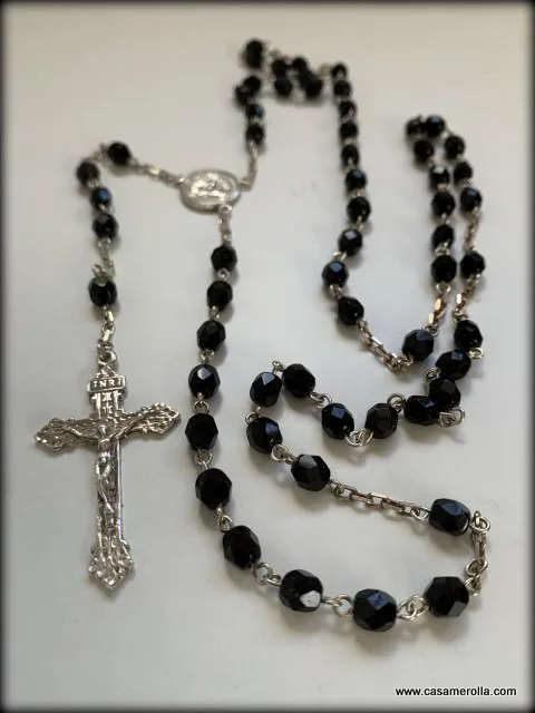 Rosario de ágata negra (ónix) y Plata