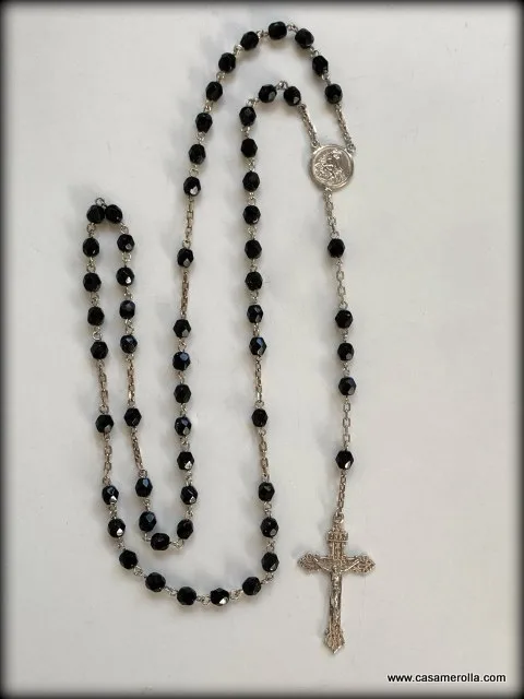 Rosario de ágata negra (ónix) y Plata - Imagen 6